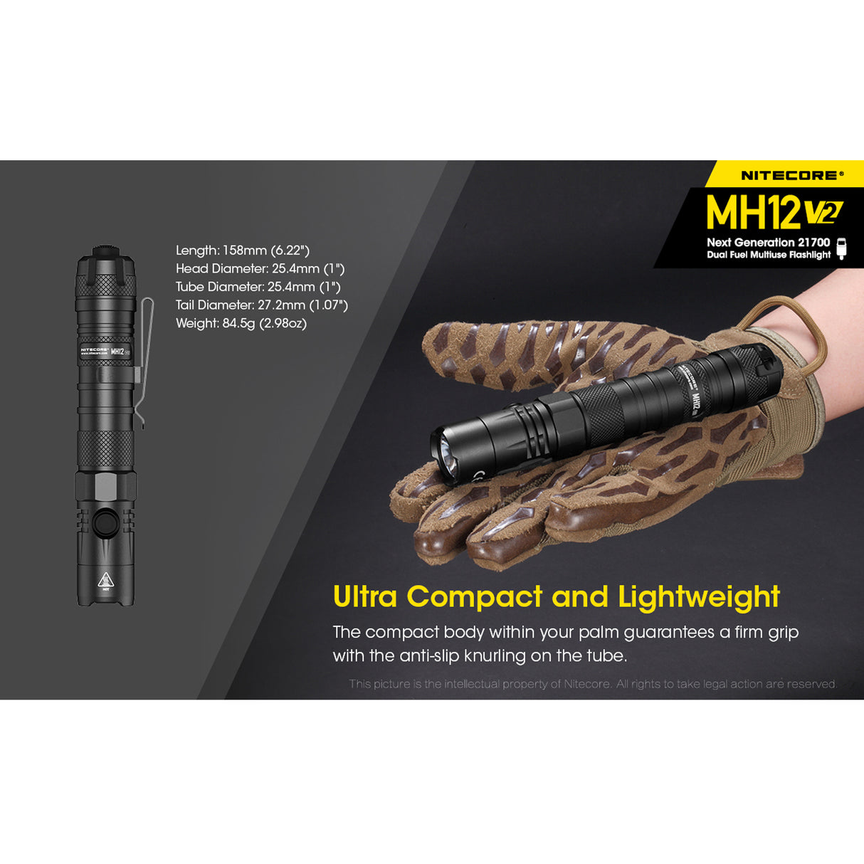 Nitecore MH12 v2 1200 Lumen USB-C Rechargeable Flashlight Kit